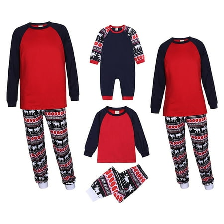 

Dadaria Matching Christmas Pajamas Matching Family Pajamas Sets Christmas PJ s Sleepwear Printed Top With Bottom Jammies Outfits Blue Kids 18-24 Months