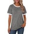 thumbnail image 3 of MOSHU Color Block Womens T-shirts Round Neck Shirts for Women Short Sleeve Loose Fit Women Tops, 3 of 11