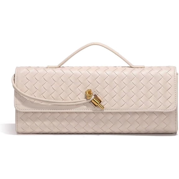 Women's Handmade Woven Evening Bag Casual Leather Shoulder Handbag Casual Crossbody Bags with Detachable Chain