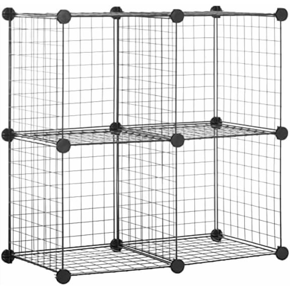 Basics 4 Cube Wire Grid Storage Organizer, Closet Organizer and Shelves, Stackable, Space-Saving, Easy to Assemble, 14"x14"x14", Black