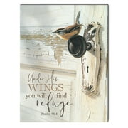 P. Graham Dunn Under His Wings Find Refuge Bird on Door 12 x 16 Inch Wood Printed Decorative Wall Plaque Sign