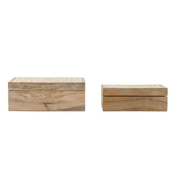 3R Studios Handcarved Whitewash Mango Wood Boxes - Set of 2