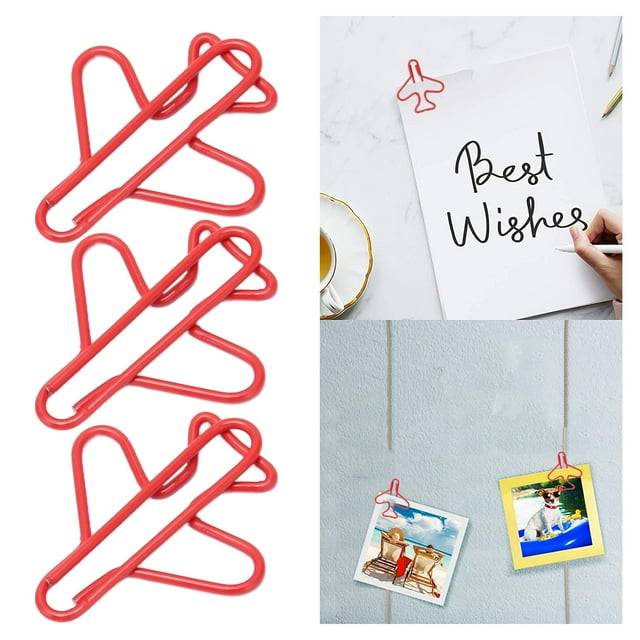 Pinces à Papier en Forme d'Avion Multi-Parleurs Mignon Papier Rouge Forme Spéciale pour 100 Pcs Petit Papier Grandes Pinces Adorables