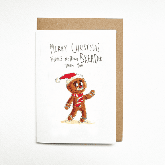 Holiday Christmas Card – Merry Christmas Gingerbread Character – "There's Nothing Breader Than You" – Blank Inside with Envelope – Perfect for Friends and Family