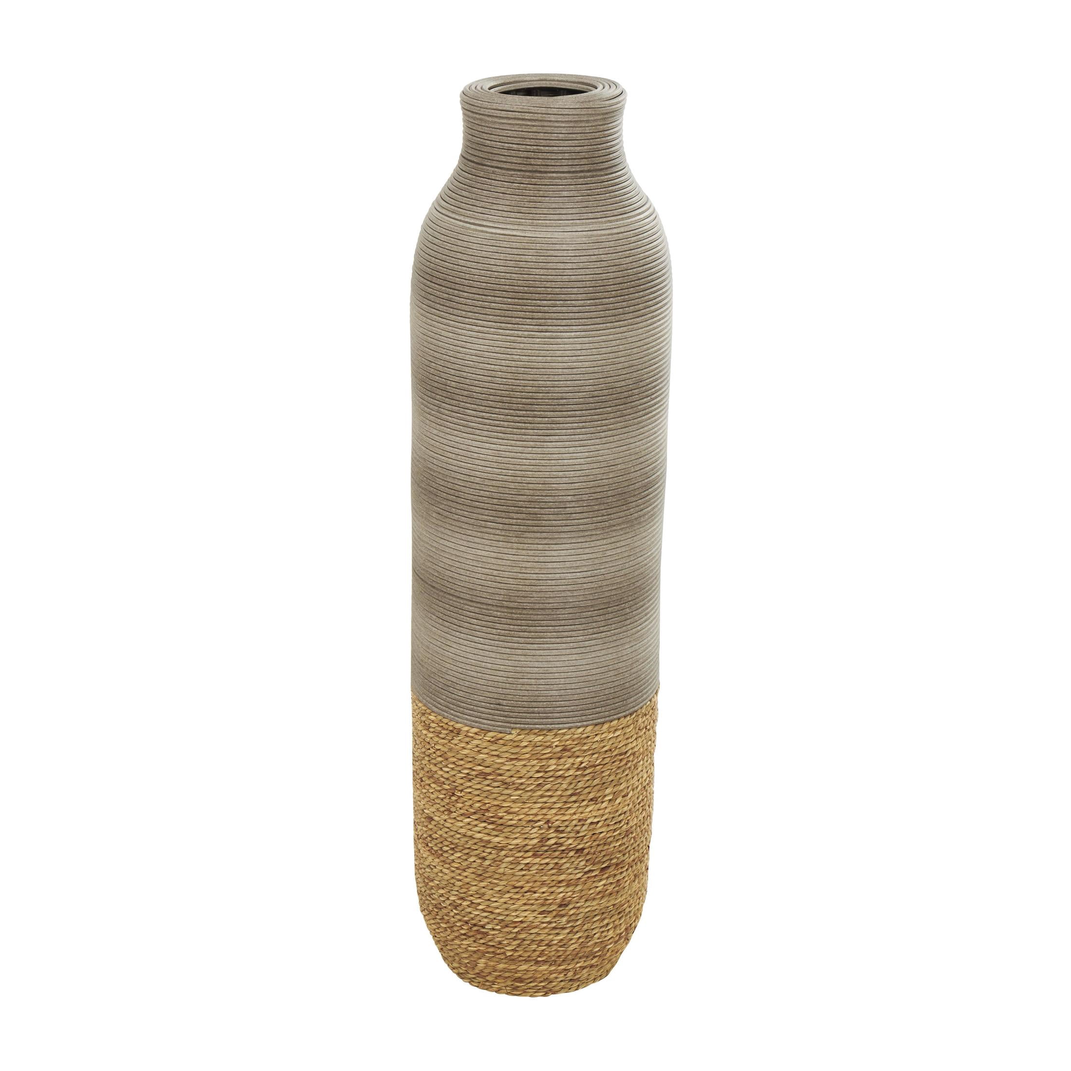 DecMode 32" Handmade Ribbed Brown Seagrass Vase with Coiled Seagrass Base