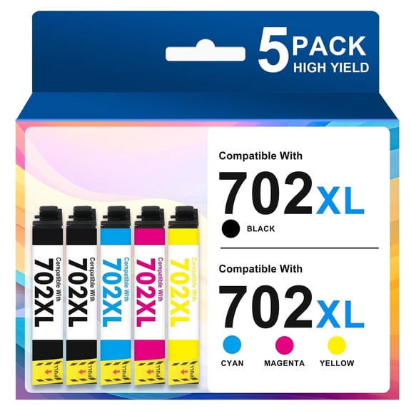 702XL Ink Cartridges 5 pack Replacement for Epson 702XL Ink for Workforce Pro WF-3733 3720 3730 3733 3725 Printer