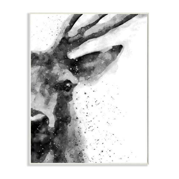 Stupell Industries Buck Reindeer Antlers Wild Forest Animal Black White Paintings Unframed Art Print Wall Art, 10x15, by Brandon Wong
