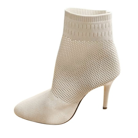 

Qufokar Snow Boots for Women Size 7 Womens Born Booties And Boots Ladies Fashion Solid Color Breathable Knit Boots Pointed Toe Thin High Heel Short Boots