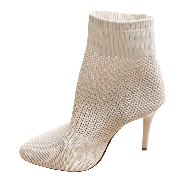 NECHOLOGY Botas Mujer Adulto Femenino Zapatos Botines de mujer Botas de punto transpirables de color sólido a la para mujer Botas de tacón con punta estrecha (Beige, 7)