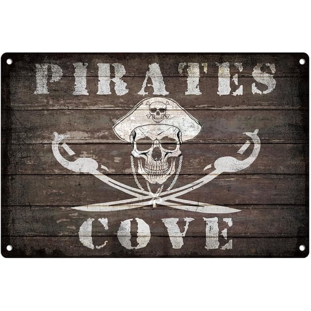 Cartel de hojalata vintage de Pirates Cove, póster de pared de metal retro para decoración de cuevas de hombres, casas, clubes, cafeterías, garajes, 7,9 x 11,9 pulgadas
