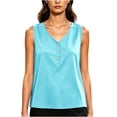 thumbnail image 5 of Qiopertar Satin Tank Tops for Women V Neck Sleeveless Button Down Casual Loose Flowy Summer Blouse Blue XL, 5 of 7
