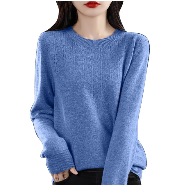 cfhntfmh Chandails pour Femmes 2024 Automne Hiver Col Rond Tops Ajustés Décontractés Chandail à Manches Longues Base Ample