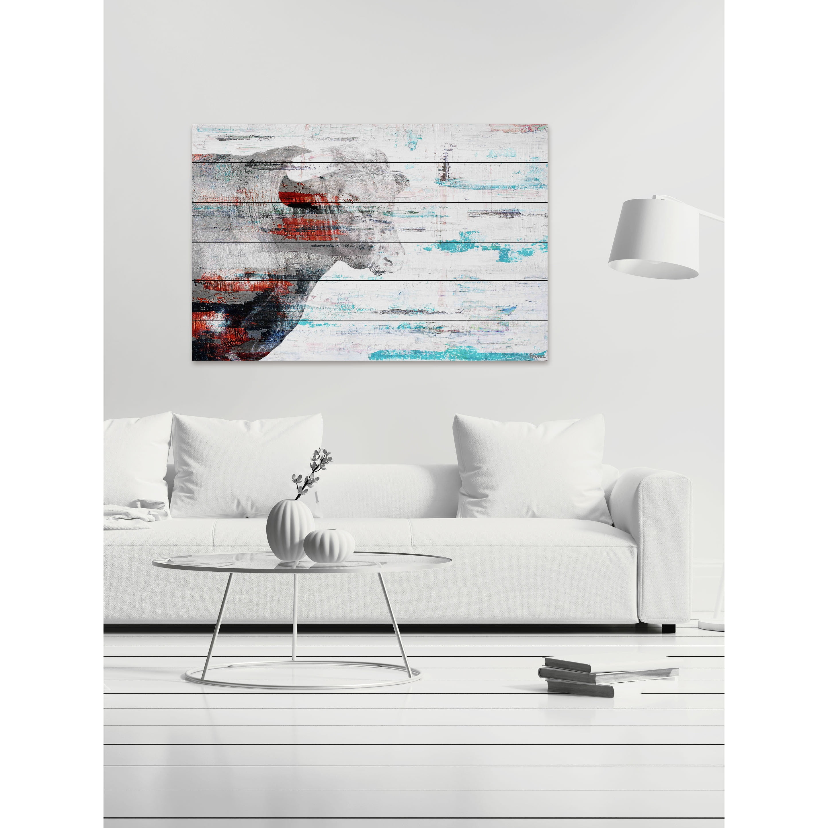 Parvez Taj "Red Bull Profile" Painting Print on White Wood