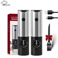 thumbnail image 1 of Electric Salt and Pepper Grinder Set of 2,Automatic Refillable Pepper Mill,USB Rechargeable,Adjustable Coarseness,One-handed Pperation,with LED light,Silvery, 1 of 6