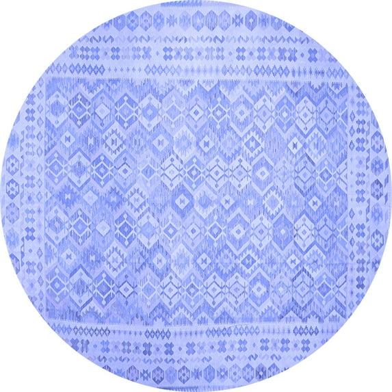 Ahgly Company Machine Washable Indoor Round Southwestern Blue Country Area Rugs, 8' Round