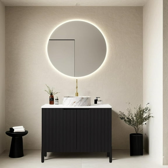 30" Bathroom Vanity with Sink, Modern Bathroom Vanities with Durable Marble Ceramic Basin and Sintered Stone Countertop, Soft Closing Doors, Freestanding Bathroom Cabinet, Black