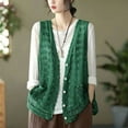 thumbnail image 2 of felwors Womens Ethnic Knit Sweater Vest Hollow Cardigan Vest Single Breasted Pocket Top Green, One Size, 2 of 5