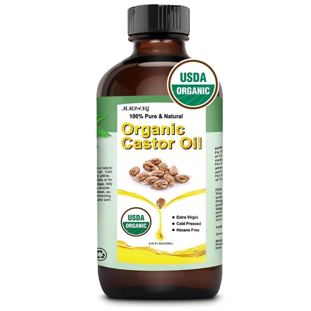 MMPANG Aceite de ricino orgánico premium (8.45 oz/250 ml) por USDA puro natural prensado en frío sin refinar Virgen sin hexano para el crecimiento del cabello Pestañas más gruesas Cejas e hidrata