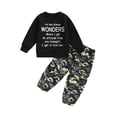 thumbnail image 1 of xiaxaixu Little Boy 2 Piece Set, Letter Print Long Sleeve Tops Camouflage Cargo Pants Toddler Outfits for Spring Fall, 1 of 8