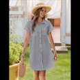 thumbnail image 4 of Vestido Camisero Informal de Verano para Mujer, de Algodón y , con Cuello en V, Botones, Corta y Cintura Holgada, Azul Marino A Rayas, Talla M, 4 of 8