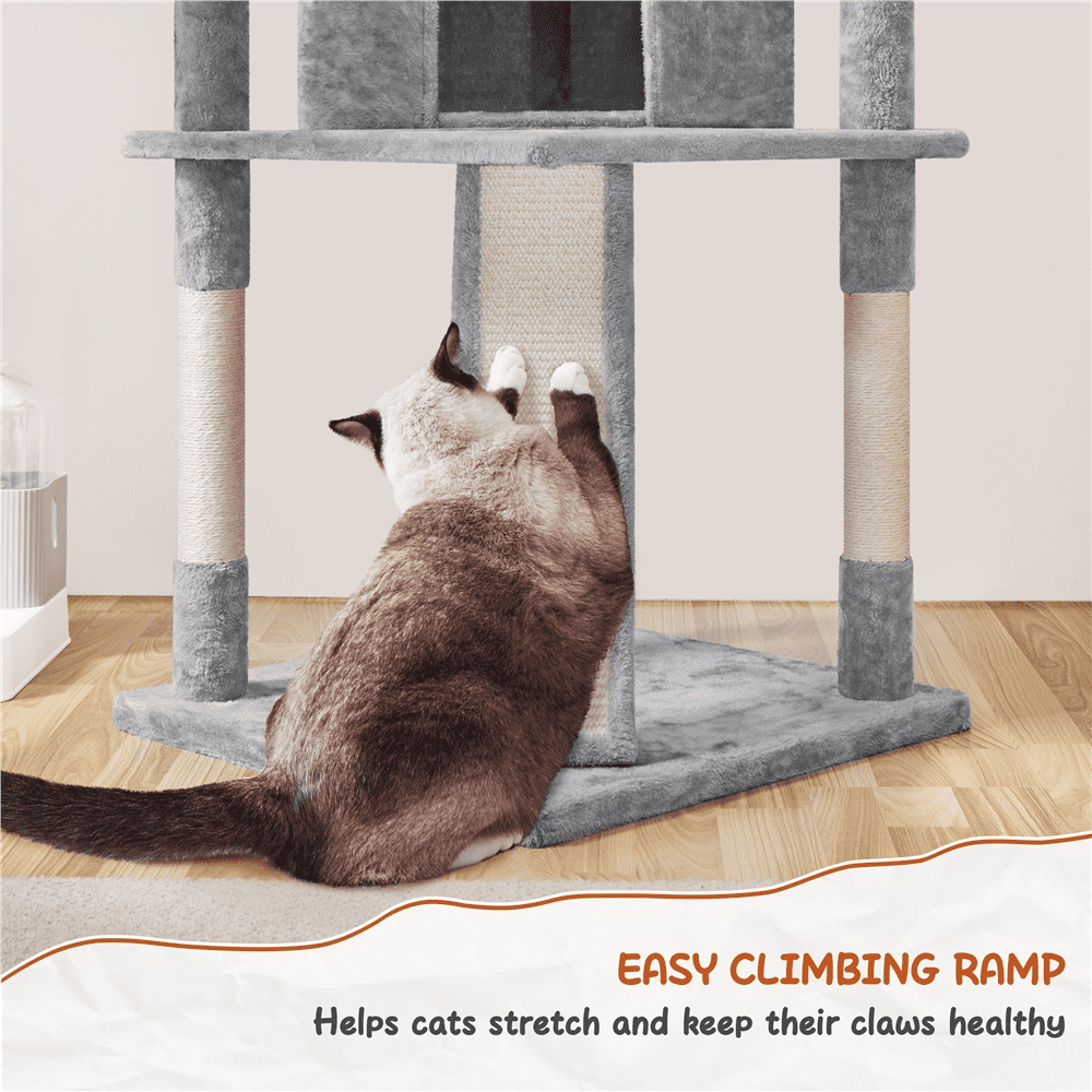 Alden Design 76"H Large Multilevel Cat Tree Tower with Condos and Perches, Light Gray