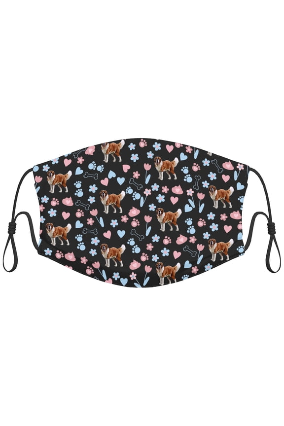 Cute Saint Bernard Dog Graphic Printed Cloth Face Masks Reusable Washable Adjustable for Child (10 PCS)