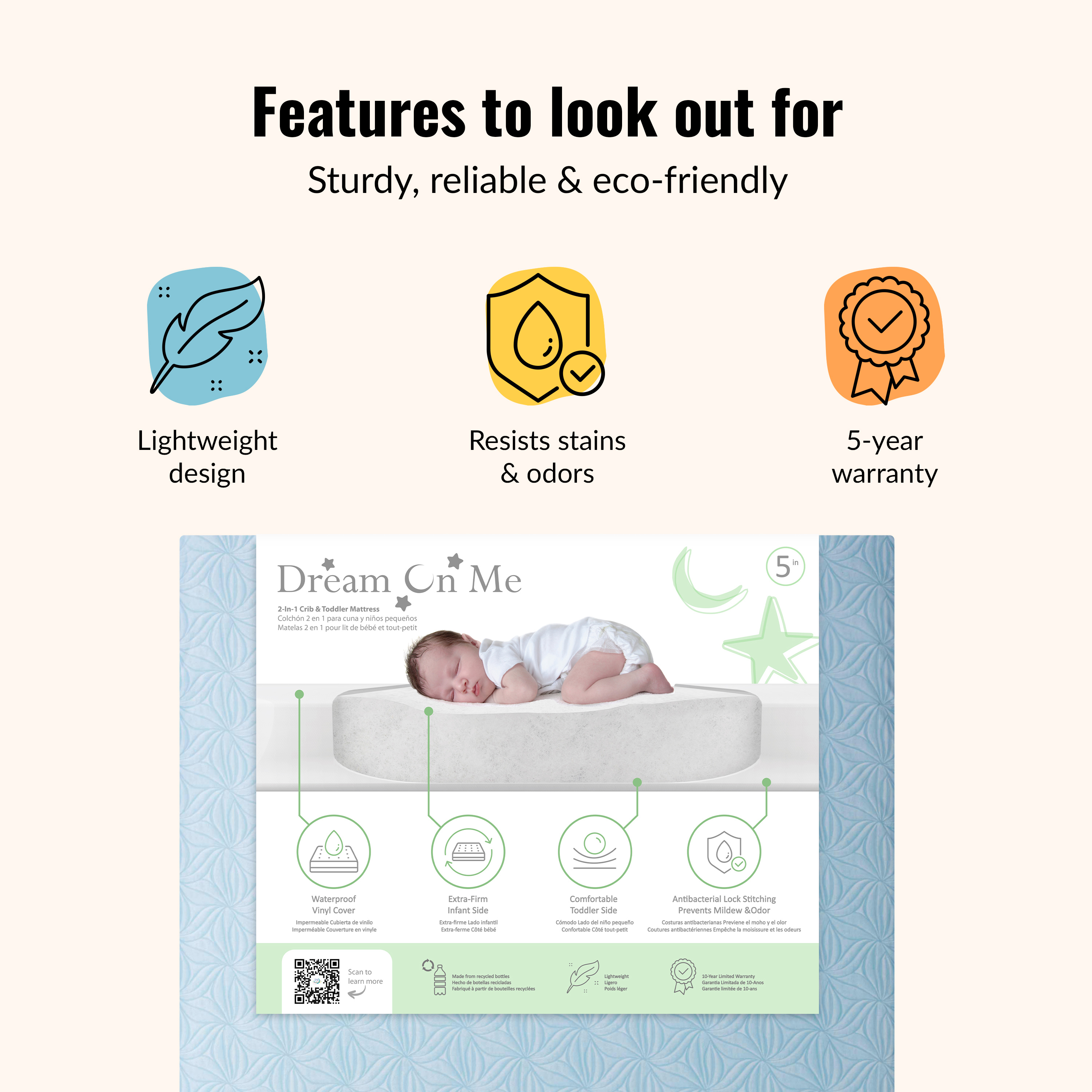 Dream On Me 2 in 1 Little Lullaby Crib and Toddler Mattress, Blue Floral