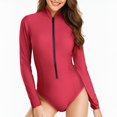 thumbnail image 2 of Staron Women's Long Sleeve Zip Front Swimsuit One Piece Bathing Suit Surfing Diving Beach Vacation Swimwear Modest Full Coverage Rash Guard, Red S, 2 of 7