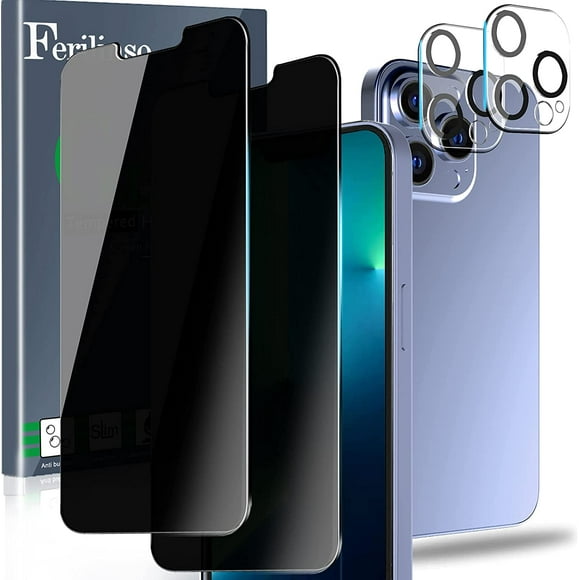 IBAOLE Designed for iPhone 13 Pro Privacy Screen Protector, 2 Pack 9H Anti Spy Tempered Glass with 2 Pack Camera Lens Protector, Case Friendly, Bubble Free, 5G 6.1 Inch, Easy InstallationBlack