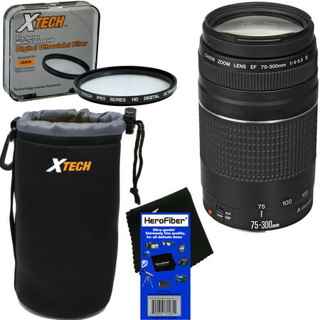 Canon EF 75-300mm f/4-5.6 III Telephoto Zoom Lens for EOS 7D, 60D, 70D, EOS Rebel SL1, SL2, SL3, T1i, T2i, T3, T3i, T4i, T5, T5i, T6, T6i, T6s, T7, T7i, XSi, & XTi DSLR Camera + 3pc Accessory Kit