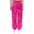 thumbnail image 2 of Haitryli Kids Girls Boys Metallic Jazz Hip Hop Dance Trousers Elastic Waist Cargo Pants Jogger Sweatpants Streetwear Hot Pink 12, 2 of 3