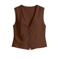 thumbnail image 6 of Bibifish Women Two Piece Sets V Neck Button Front Sleeveless Vest Tops High Waist Shorts Business Office Workwear Matching Outfits, 6 of 7