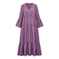 thumbnail image 4 of Otvok Women Bell Sleeve Maxi Dress, Notch Collar V Neck Tiered Gown, Button Down Loose Flowy Beach Casual Dress, 4 of 7