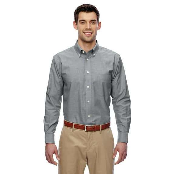The Harriton Mens Long Sleeve Oxford Shirt with Stain-Release - Oxford Shirt GREY - 6XL