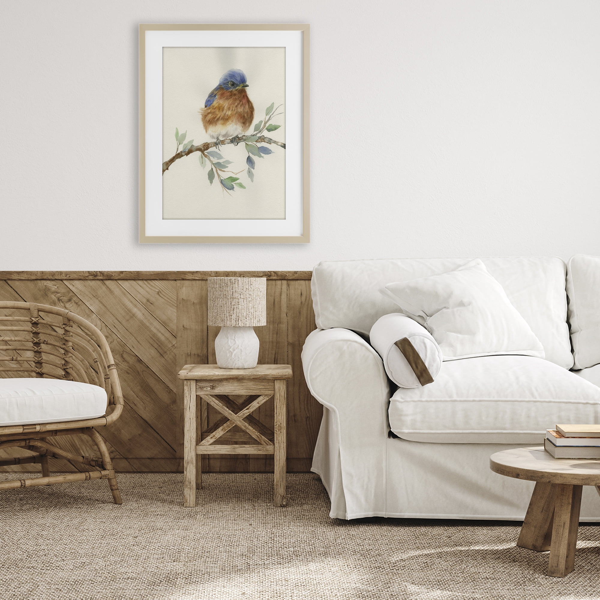 Stupell Industries Songbird Perched on Branch Birch Framed Print Under Glass, design by Cady Driver