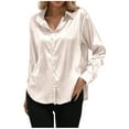 thumbnail image 2 of Craaazy Women's Solid Color Long Sleeved Button Turndown Collar Fashionable Tops Dressy Gifts Work Business Blouses, 2 of 5