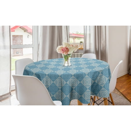 

Geometric Round Tablecloth Egyptian Motif with Symmetric Forms Artwork Circle Table Cloth Cover for Dining Room Kitchen Decor 60 Teal and Pale Yellow by Ambesonne