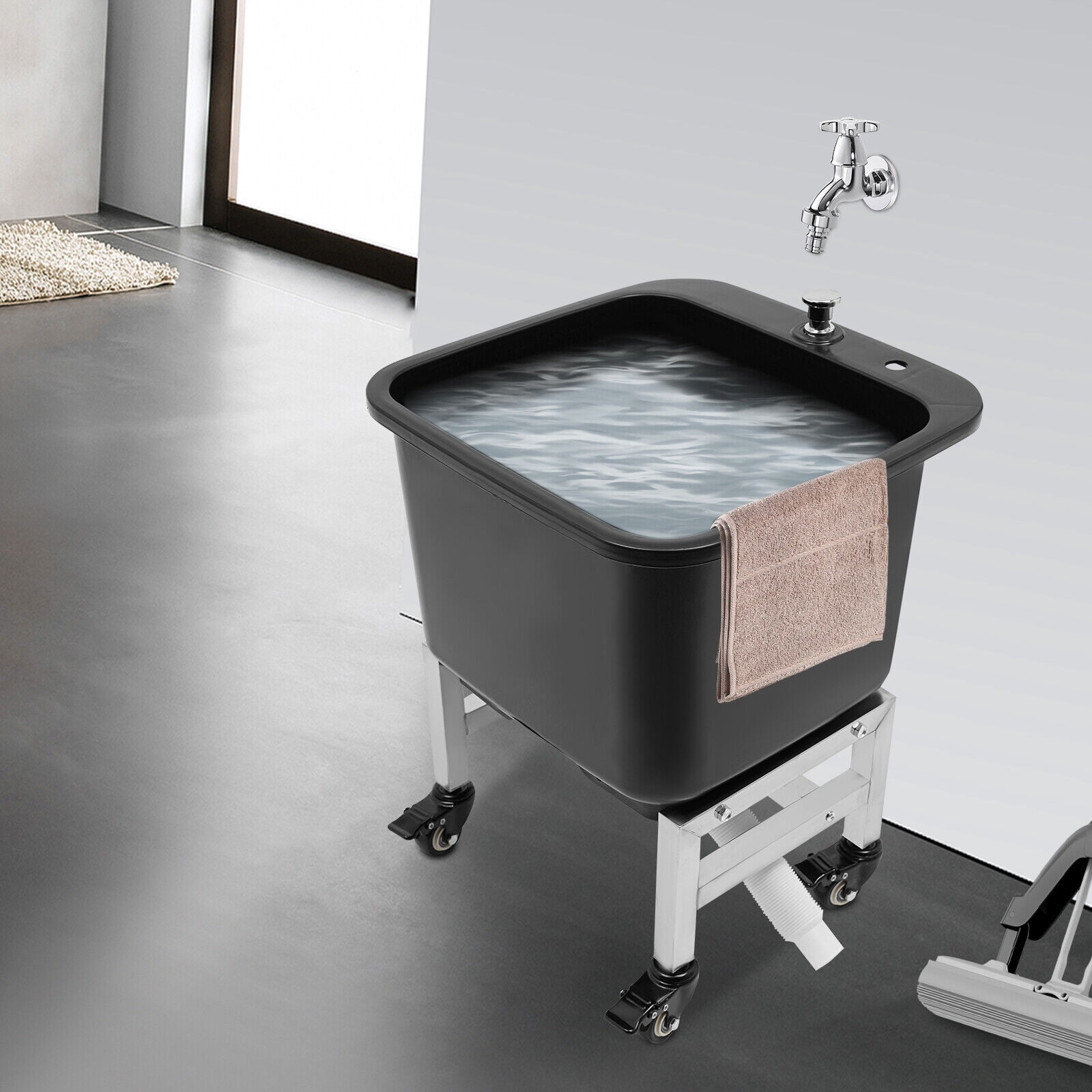 Commercial Plastic Floor Mop Sink - 15.75*15.75*19.88" Mop Buckets Utility Sink for Restaurants, RVs, Bars, Garages, Patios