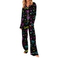 thumbnail image 5 of Pajamas for Women Valentine's Day Gift for Her Heart Printed Long Sleeved Lapel Casual Top+Pants Pajama Sets Black, 5 of 8
