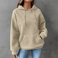 thumbnail image 2 of frariair Women's Basic Solid Color Pullover Hoodie Casual Long Sleeve Loose Fit Fleece Sweatshirt With Drawstring For Layering Beige M, 2 of 6