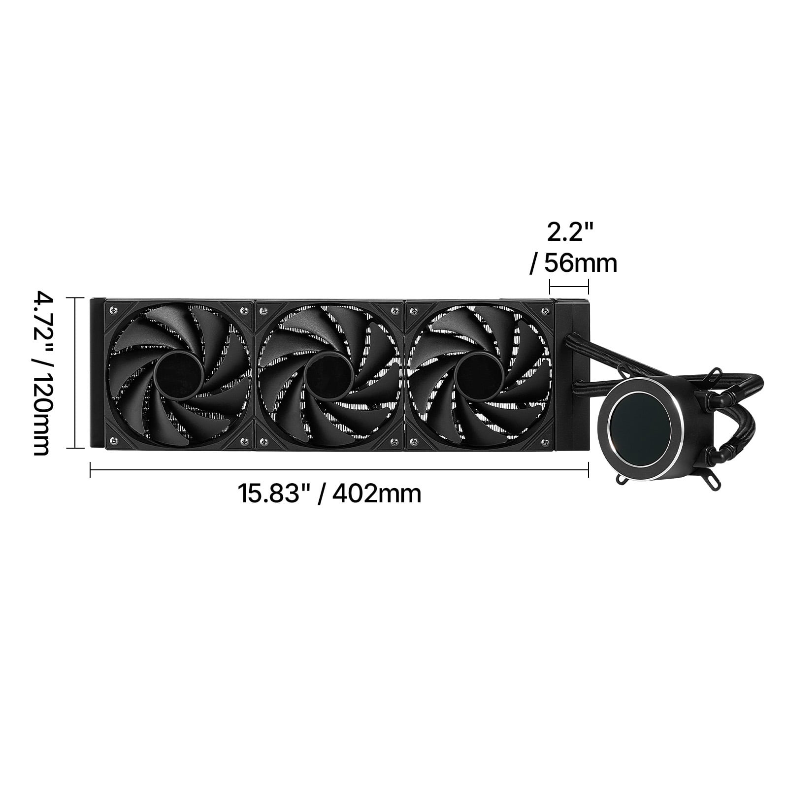 KFFKFF CPU Liquid Cooler, Combined CPU Water Cooler - Set of Three 120mm PWN Fans, Pump & 2.1'' LCD Display, Maximum 2200PRM Black CPU Cooling Fan, Compatible with Intel 115X/1366/2011/1700/1200
