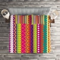 thumbnail image 2 of Striped Coverlet Set Queen Size, Vertical Lines Bound Striped Mix Shapes with Ethnic Influences Vintage Vivid Graphic, Quilted 3 Piece Decor Bedspread Set with 2 Pillow Shams, Multi, by Ambesonne, 2 of 2
