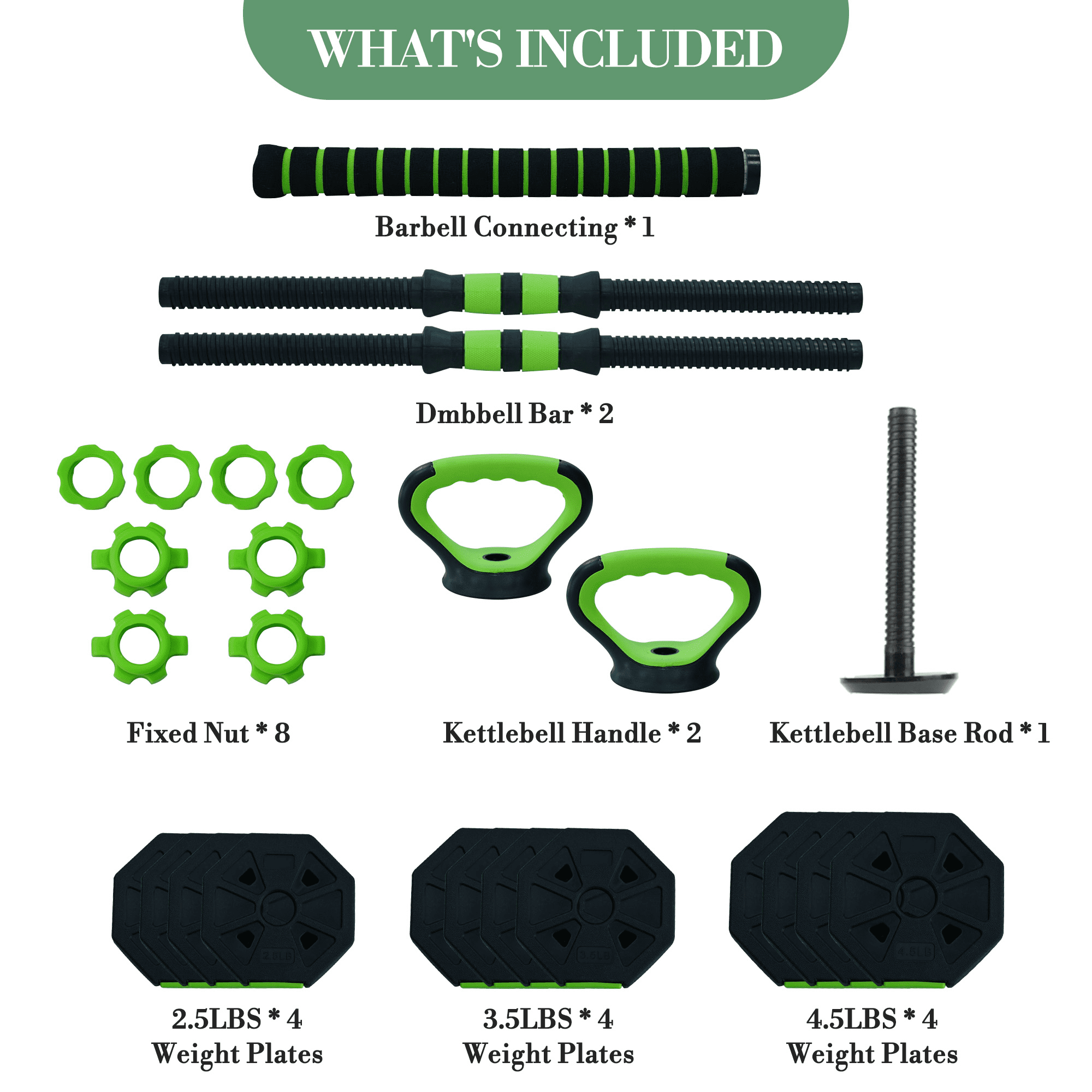 4-in-1 Adjustable Dumbbell Set 44 lbs – Multi-Functional Home Gym Weights with Dumbbell, Barbell, Kettlebell & Push-Up Stand – Octagonal Head – Strength Training Equipment for Men & Women