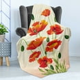 thumbnail image 4 of Poppy Flower Soft Flannel Fleece Blanket, Bouquet with Coming of the Spring Theme Nature Growth Arrangement, Cozy Plush for Indoor and Outdoor Use, 50" x 70", Cream Vermilion Green, by Ambesonne, 4 of 5