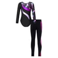 thumbnail image 2 of CHICTRY Girls Skating Dance Outfit Shiny Rhinestones Gymnastics Leotard with Pants Leggings Tracksuit Purple&Hot Pink 10, 2 of 7