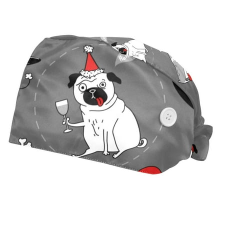 

2PCS Working Cap with Buttons and Sweatband Adjustable Tie Back Hats Bouffant Caps Christmas Scrub Turban Hat