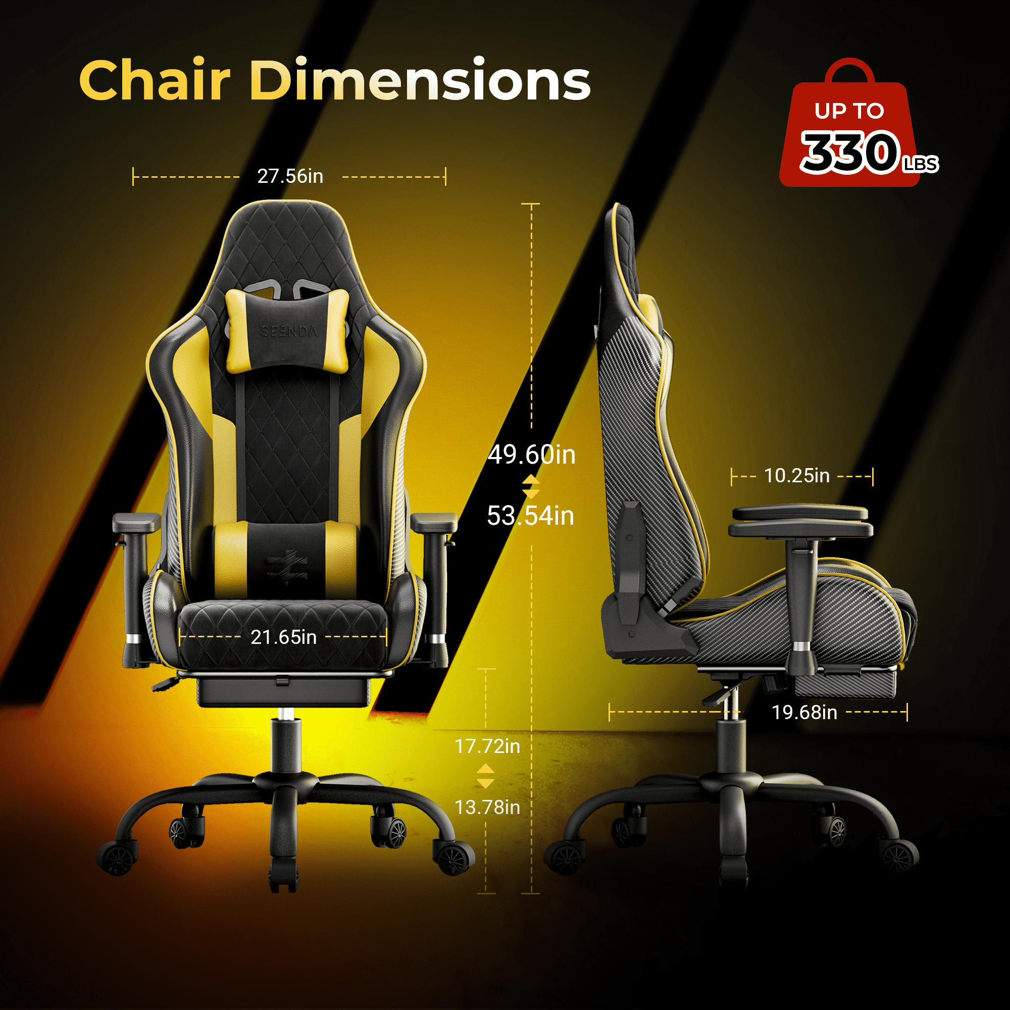 Seenda GCPro-10 Big and Tall Gaming Chair, All-in-One Comfort featuring a Retractable Footrest, High-Back Ergonomic Design, and Fully Adjustable Lumbar & Head Support