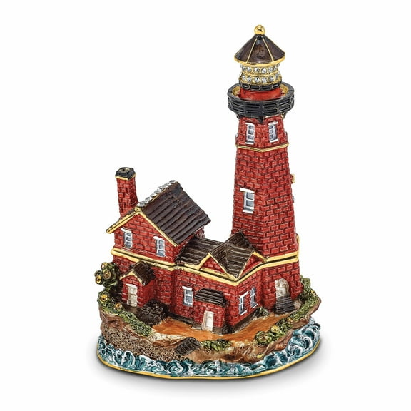 Bejeweled Multi Color Finish BEACON Red Brick Lighthouse Trinket Box