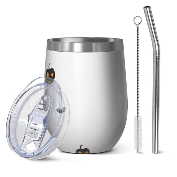 12oz Stainless Steel Insulated Wine Tumbler with Lid and Straw – Double Wall Vacuum Mug for Hot & Cold Drinks, 304 Steel Interior, Sweat-Free Design