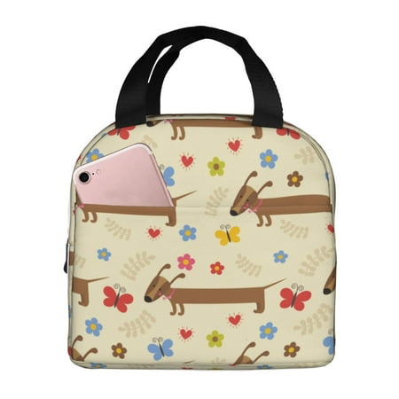 Insulated Lunch Bag for Women Men - Dachshund Dog Puppy Flower Leakproof Cooler Lunch Box for Women Men  Lunch Tote Bags for Work School Picnic Travel